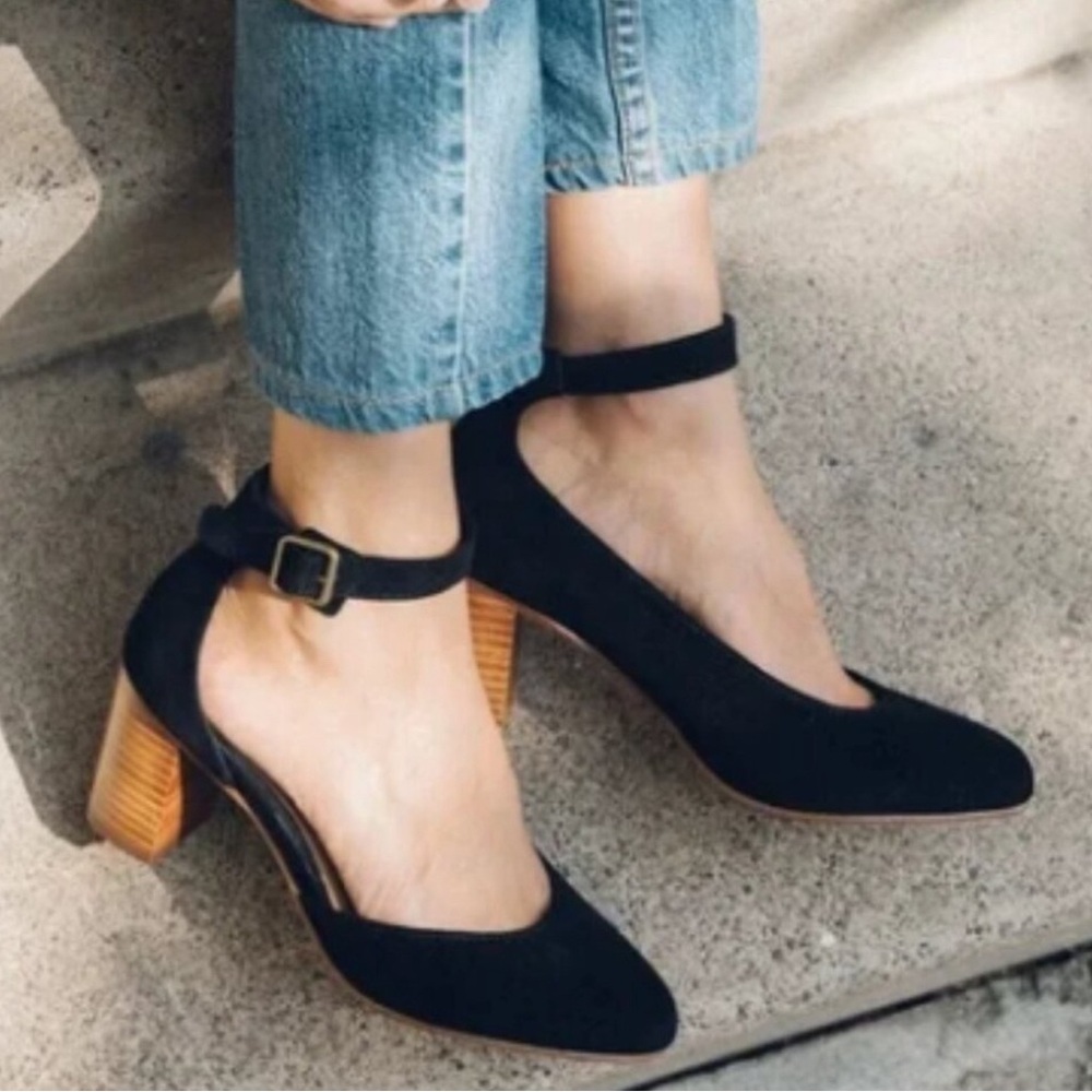 Soludos Gemma Black Suede Ankle Strap Heel 7